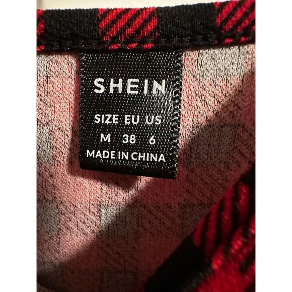 SHEIN EZwear Buffalo Plaid Slit Cami Bodycon Mini Dress – Red & Black, Size Medi - Picture 3 of 8